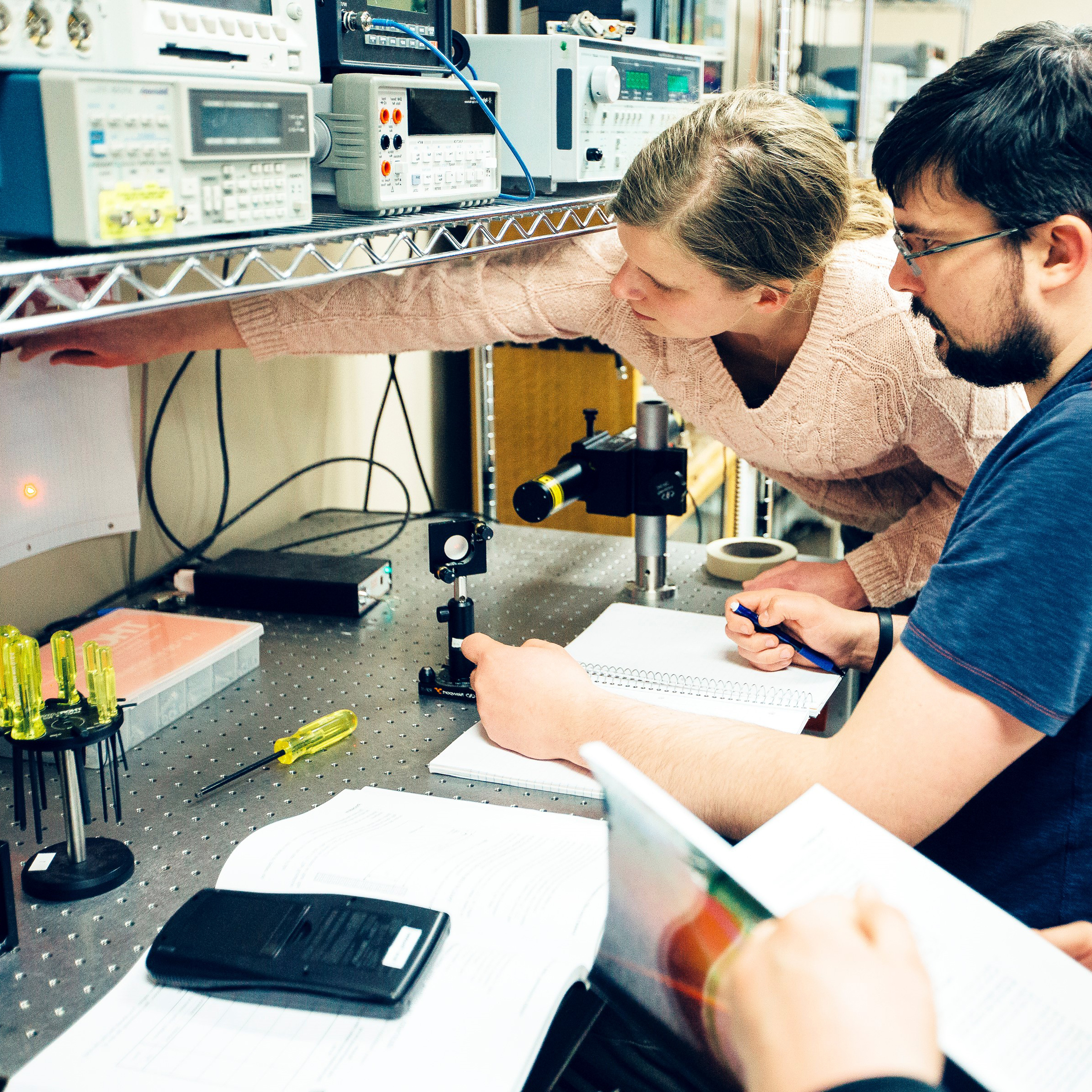 photonics students in lab